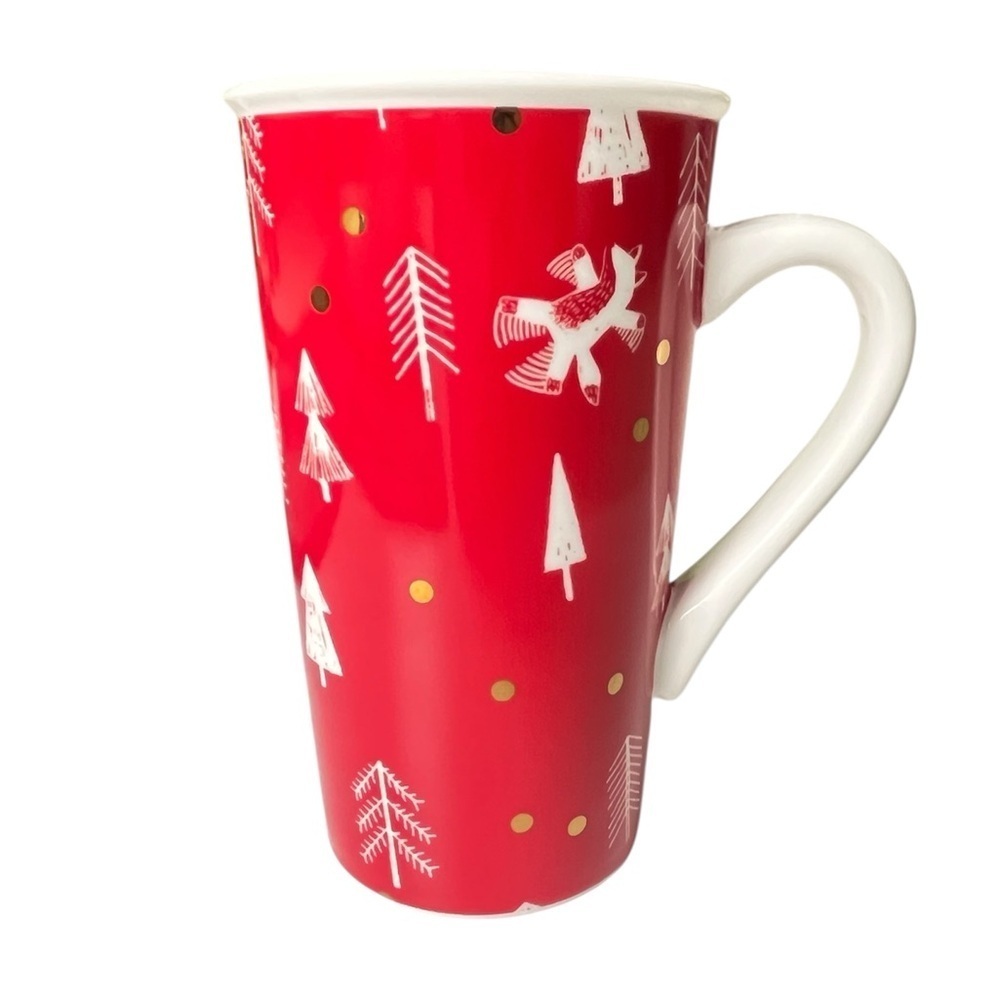 Starbucks 2019 Holiday Trees Mug 16 oz Elves Bunny Wolf Snow Angel Gold Dots
